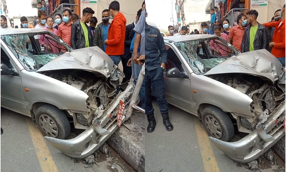 कलंकीमा गुडिरहेको बाइकलाई कारले ठक्कर दिएपछि…