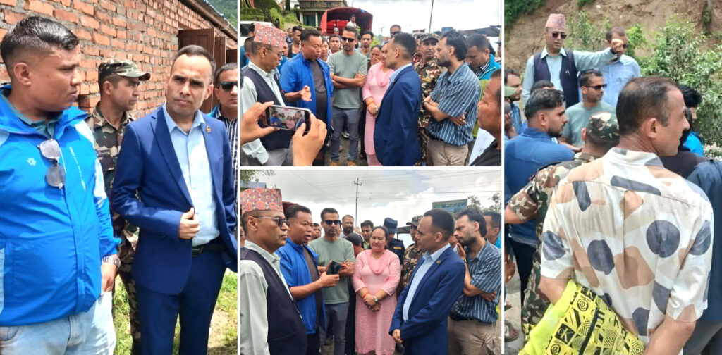 पीडितहरूको अवस्था बुझ्न नुवाकोट पुगे सञ्चारमन्त्री डा. विक्रम तिमिल्सिना